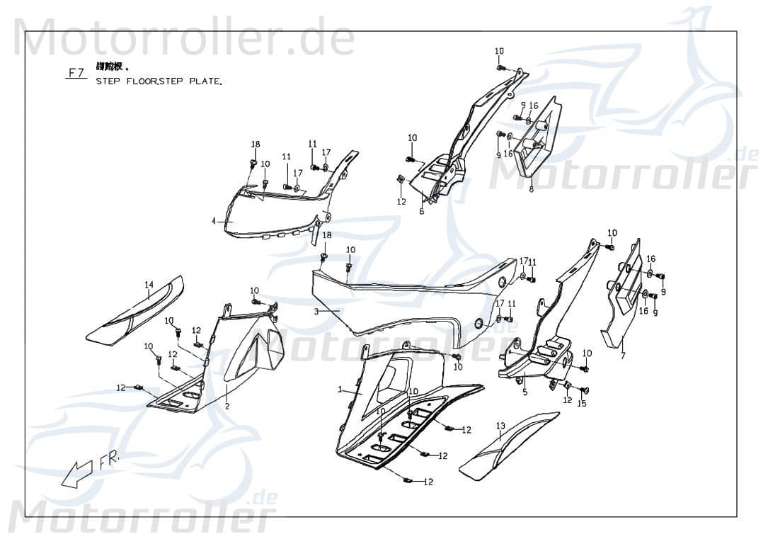 PGO Seitenverkleidung rechts mitte eissilber G-Max 125 M262D0107L0 Motorroller.de Seitendeckel Seitenabdeckung Seitenleiste Seiten-Verkleidung Mokick