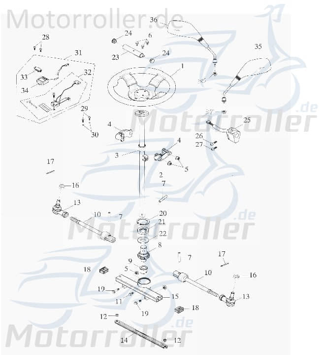 Adly Rückspiegel links GK 125 Seitenspiegel 125ccm 4Takt Motorroller.de Rück-Spiegel 125ccm-4Takt Buggy Ersatzteil Service Inpektion Direktimport