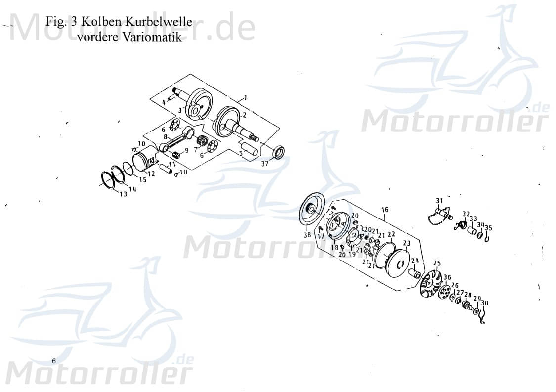 PGO Riemenscheibe Flügelrad Star 50 Keilriemenscheibe Roller B4000012667 Motorroller.de Luftrad Lüfterrad Lauf-Rad Keilriemen-Scheibe Antriebsscheibe
