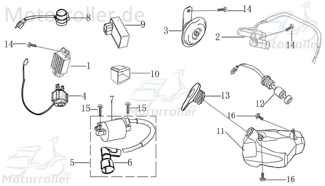 Zündspule 1 Pin Zündkabel Metall-Kerzenstecker 50ccm 2Takt Motorroller.de Zündung Zündmodul Zünd-Kabel Zünd-Spule Kerzen-Stecker Zünd-Modul 1E40QMB
