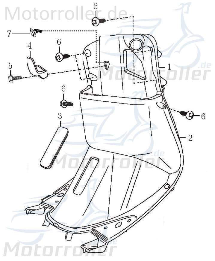Rex RS450 Frontabdeckung Verkleidung Fußraum Roller Motorroller.de Fußraumverkleidung 50ccm 4Takt 139QMB JSD50QT-13 50cc 4T