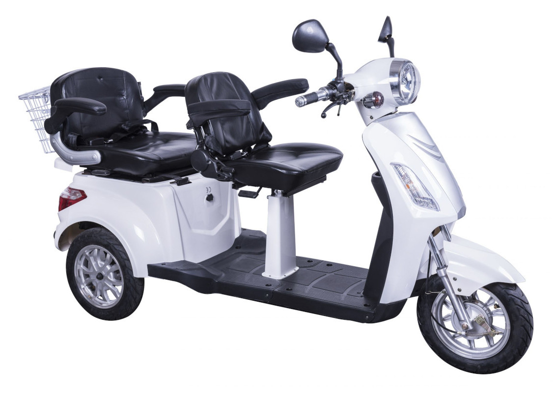 Dreirad Scoody E Trike ZT-18 25 km/h weiß Bleisäure-Akku 1000 Watt Elektroroller E-Scooter E-Roller Dreiradroller Zweisitzer