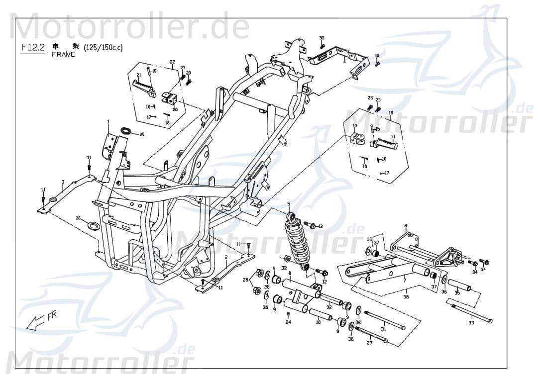 PGO Distanzbuchse G-Max Hülse Distanzhülse M2451040000 Motorroller.de Distanzring Distanz-Hülse Passhülse Passbuchse Scooter