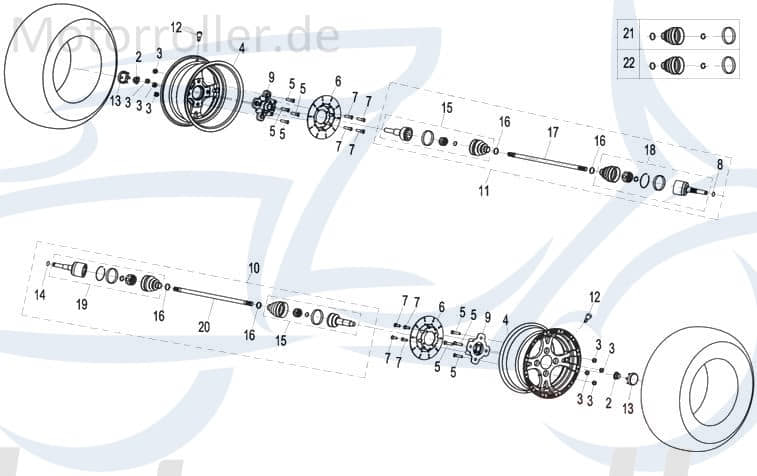 Gewindebolzen Radnabe CFMOTO Schraube Quad ATV 963ccm 4Takt Motorroller.de Gewindestange Gewinde-Stange Stehbolzen Stiftschraube Gewindestab UTV
