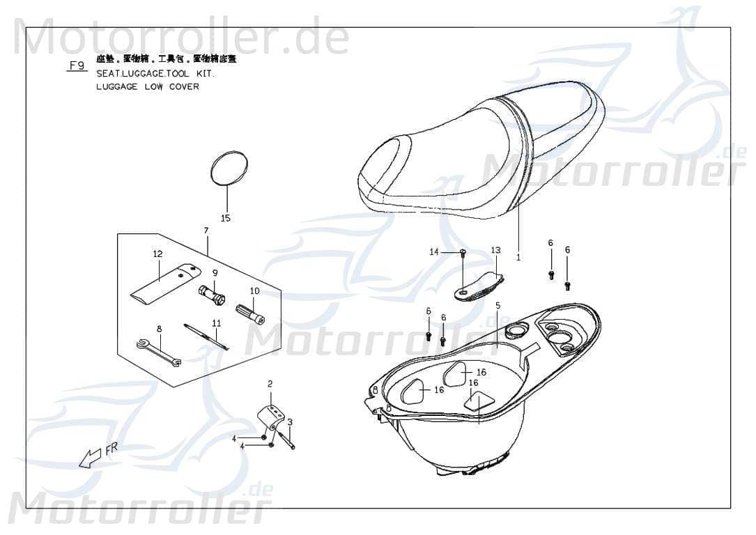 PGO Rodoshow 50 Stauraumbehälter Roller Scooter 50ccm 2Takt P5681001000 Motorroller.de Ersatzteil Service Inpektion Direktimport