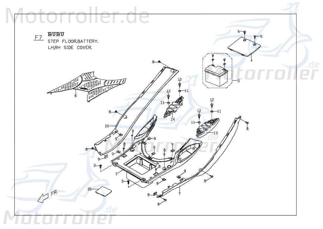 PGO Matte Ligero RS 125 Fußmatte Fußbrett Roller rechts P6624501000 Motorroller.de Ligero RS 50 Mokick Ersatzteil Service Inpektion Direktimport
