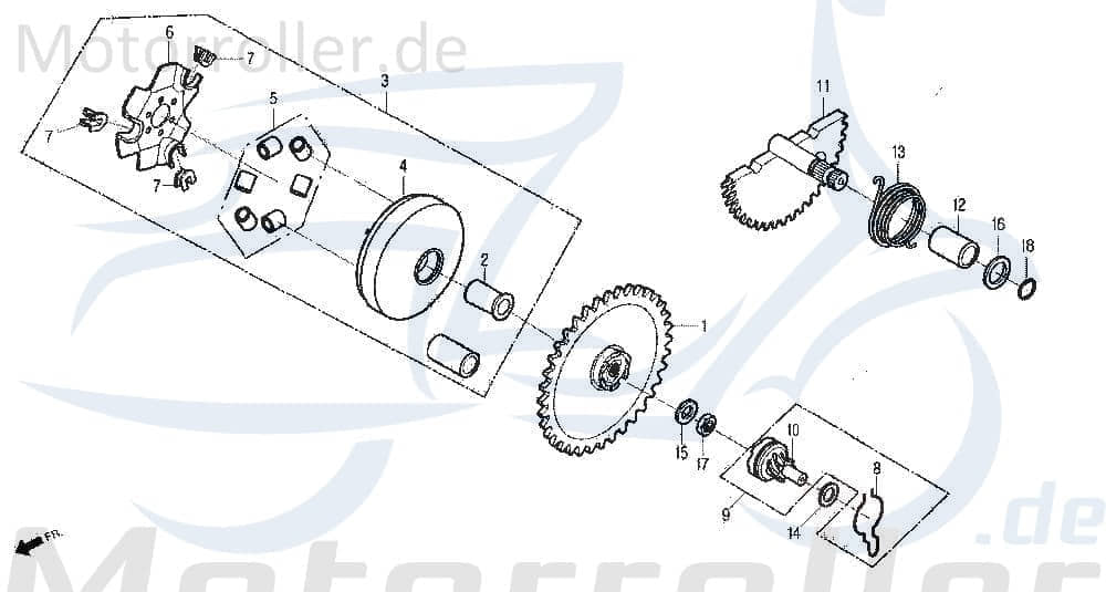 Variomatikscheibe 1E40QMB Daelim E-Five 50 Roller 50ccm 2Takt Motorroller.de Riemenscheibe Keilriemenscheibe Fliehkraftkupplung Variator Scooter