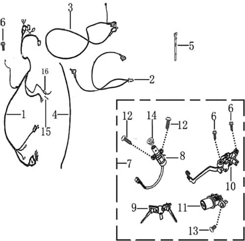 Rex RS Classic 50 Kabelbaum Kabelsatz 50ccm 4Takt 706937 Motorroller.de Stromverteiler Strom-Verteiler Kabel-Set Kabelbündel Kabel-Baum 50ccm-4Takt