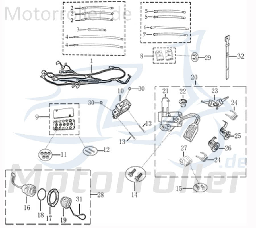 Kabelbaum Kreidler e-Florett 1.0 Stromverteiler 703041 Motorroller.de Kabelsatz Strom-Verteiler Hiker 2.0 Electro Kabel-Set Kabelbündel
