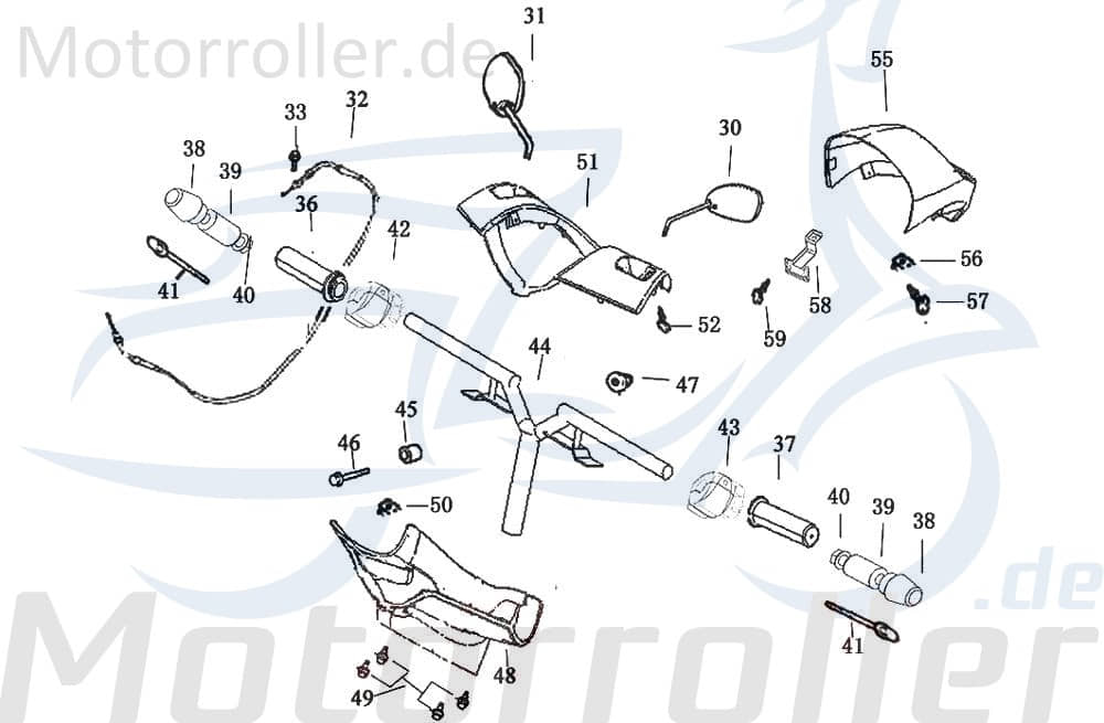 Rex Bergamo 50 Lenker Lenkung 50ccm 4Takt 53100-F8-9000 Motorroller.de Lenkstange Lenkwelle Lenk-Stange Zweiradlenker Rollerlenker 50ccm-4Takt Scooter