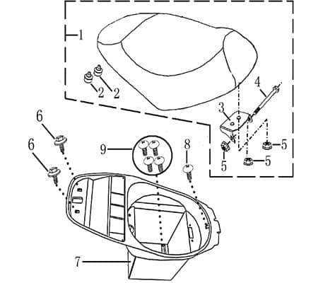 Sitzbankhalterung 701079 Motorroller.de Halter Befestigung Halterung Sitz Sattel Sitzbank