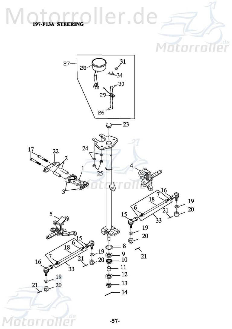 Adly Achsschenkel rechts ATV 50 II Utility XXL AC 50ccm 2Takt Motorroller.de Traggelenk Dreieckslenker Achshalter Achsführung Achsstrebe Achs-Schenkel