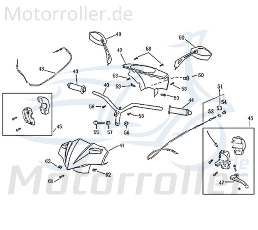 ZNEN Lenkerverkleidung vorne schwarz metallic 53206-F22-9000 Motorroller.de glänzend/grau Frontverkleidung Frontschürze Frontmaske Lenkerabdeckung