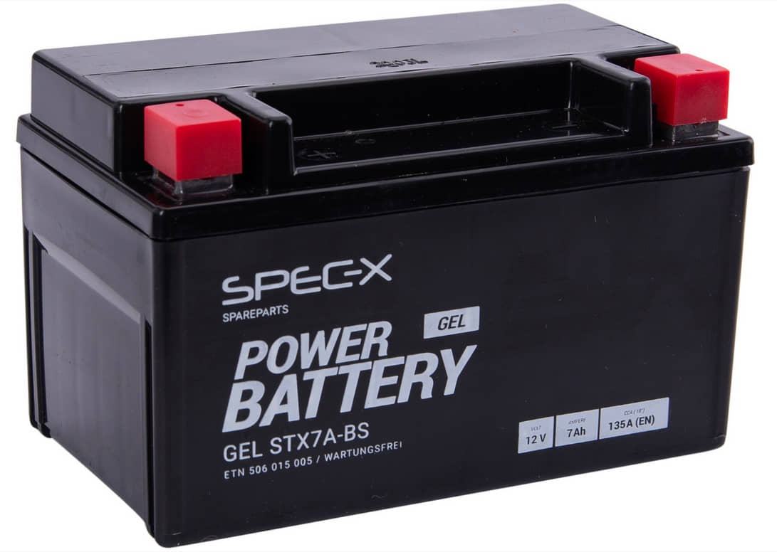 Batterie YTX7A-BS 12V 7Ah DIN 50615 150x87x93mm 125ccm 4Takt Motorroller.de Gel vesiegelt Spec-X Starterbatterie Roller-Batterie Rollerbatterie KTM