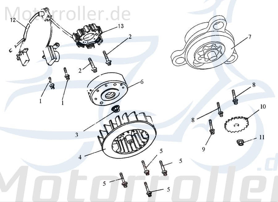 Giantco Sprint 50 Lichtmaschine Stator 50ccm 2Takt 111110-139QMA-0100 Motorroller.de Regler 5polig Ankerplatte Zündplatte Zündgrundplatte 50ccm-2Takt