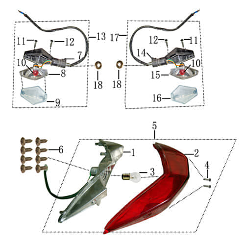 Blinker hinten rechts Jonway Monaco 125 Race Urban 1010951-1 Motorroller.de Signalleuchte Blinklicht Blinkleuchte Fahrtrichtungsanzeiger Blinkleuchten