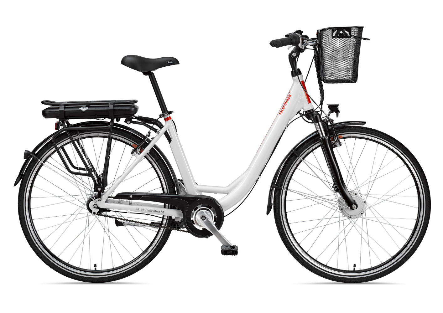 E-Bike Telefunken RC657 Multitalent Elektrofahrrad City-Pedelec weiß 28" RH 49cm E-Fahrrad Citybike