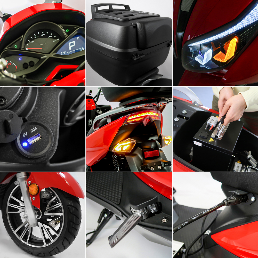 Elektroroller Scoody MX2-45 45 km/h E-Scooter E-Roller Lithium-Akku 3000 Watt mit Topcase und Straßenzulassung