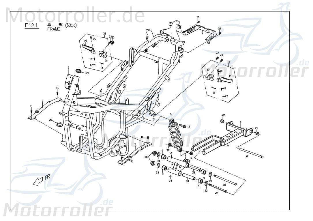 PGO Federbein Hinten rot G-Max 50 Naked Stoßdämpfer Roller M24810000001 Motorroller.de Feder-Bein Gabel-Bein Stoß-Dämpfer G-Max 50 25 km/h Mokick
