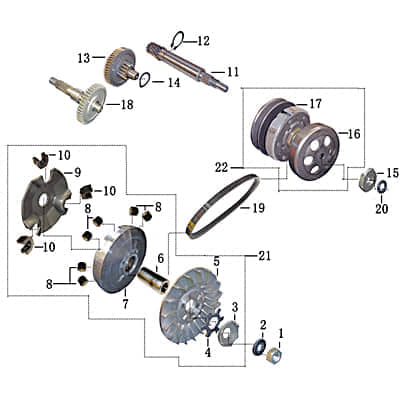 Kupplung Jonway Florett 2.0 50 City 50ccm 2Takt 31130502-1 Motorroller.de Wandler Fliehkraftkupplung Fliehkraft-Kupplung Variomatik-Kupplung 1E40QMB