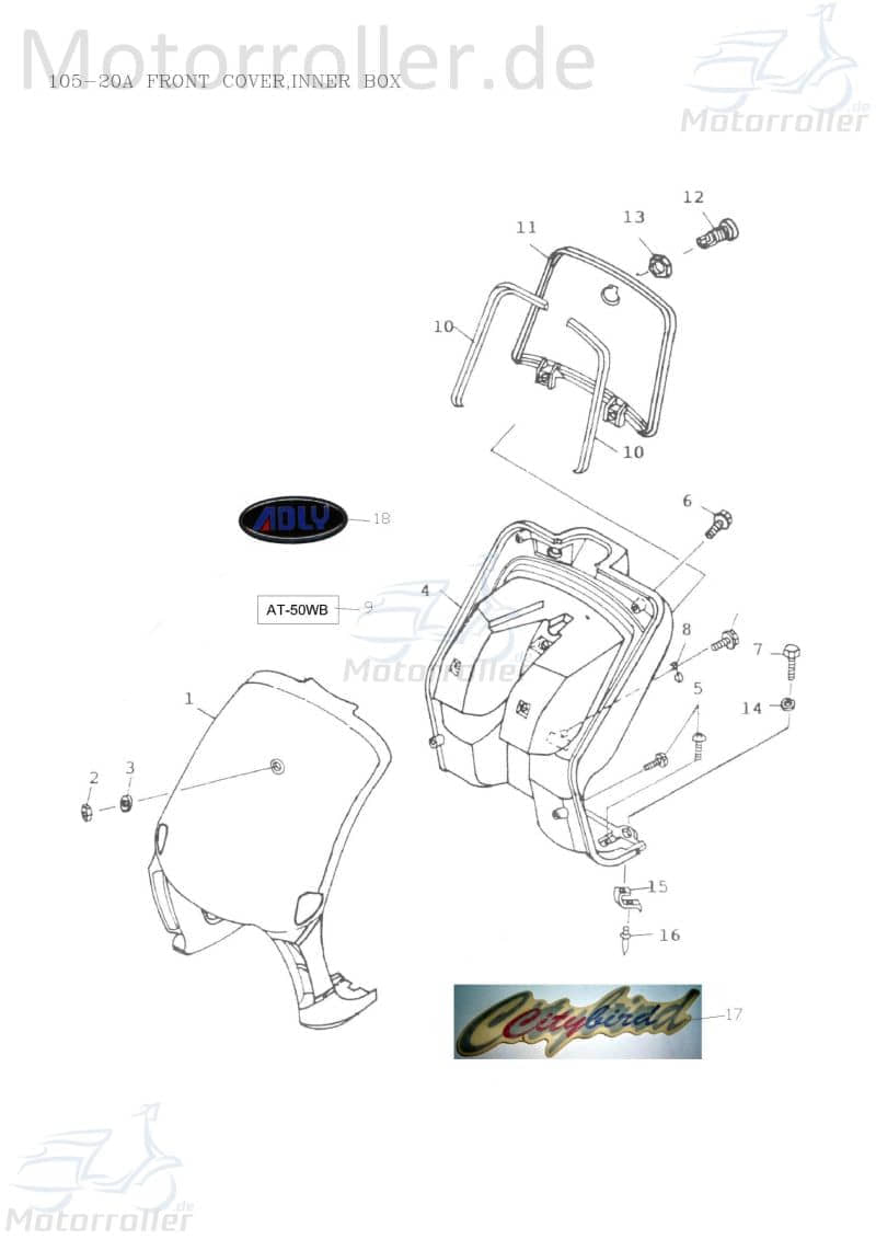 Adly Handschuhfachdeckel vorn Scoody 50 2 Roller 50ccm 2Takt Motorroller.de Abdeckung Gepäckfach 50ccm-2Takt Scooter AT 50 2 Ersatzteil Service