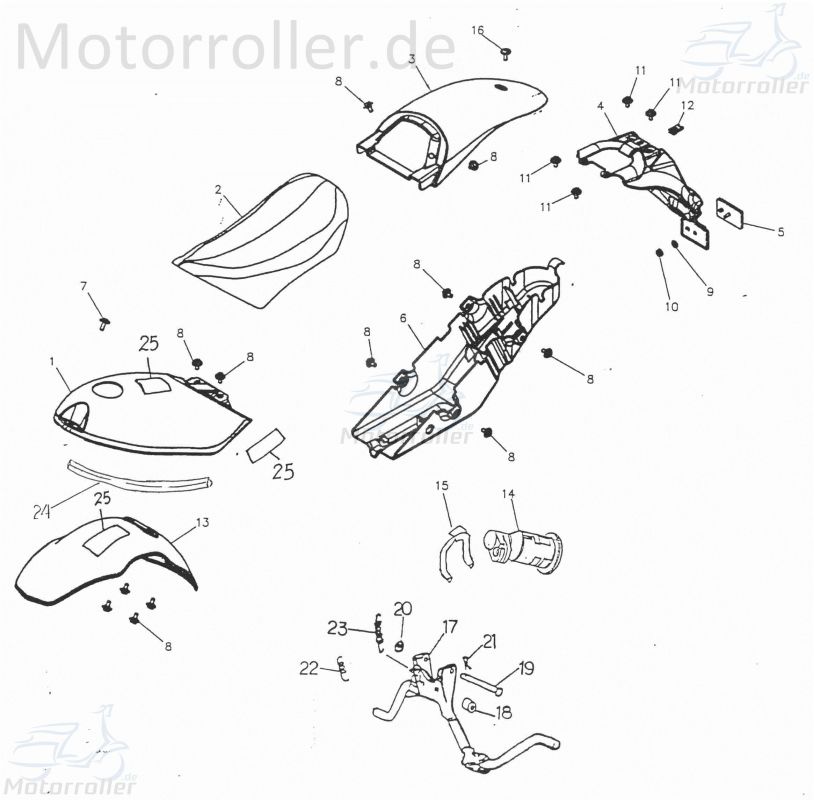 Adly RT 50 Road Trace Kotflügel 50ccm 2Takt 61100-158-000 Motorroller.de Spritzschutz Schutzblech Schutz-Blech Radabdeckung Innenkotflügel Radlauf