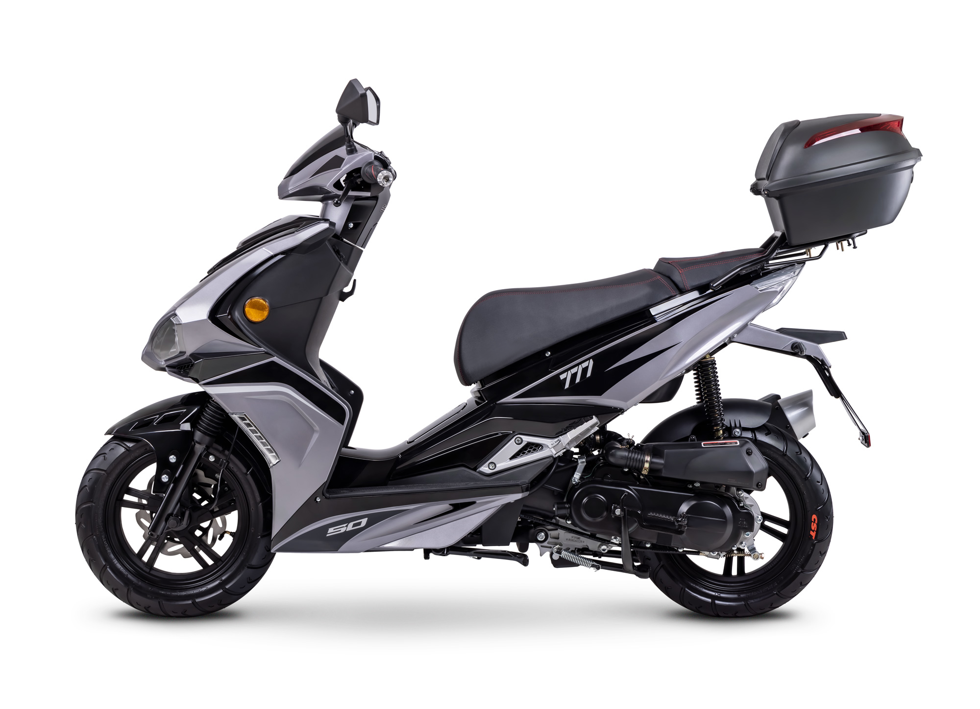Motorroller Fighter R 777 Sport schwarz-grau 45 km/h Euro 5 mit Topcase Scooter Mokick Roller