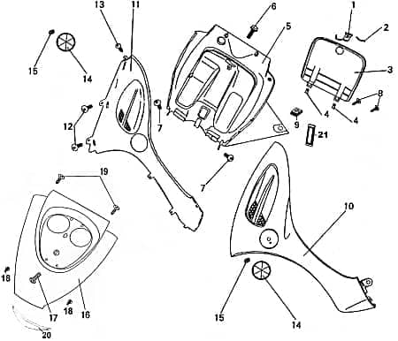 Kreidler Florett RMC-E 125 Innenverkleidung 87615 Motorroller.de Fussraumverkleidung Frontverkleidung Lenkerverkleidung