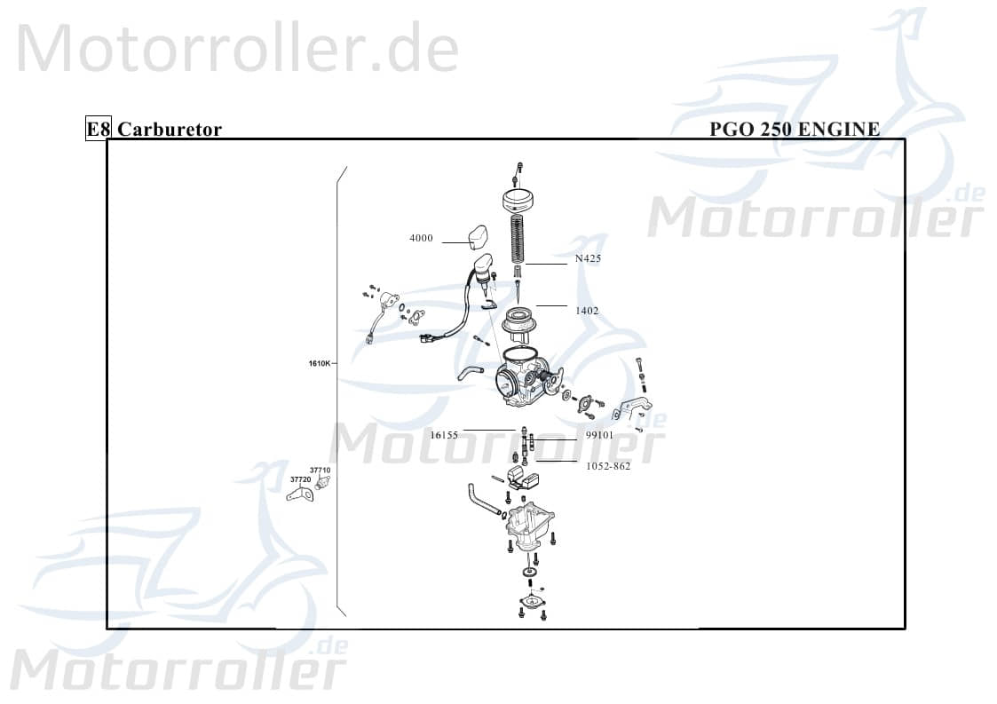 PGO Vacuumkolben 250ccm-4Takt Bugrider 250 Vakuum Buggy 1402-939-2100 Motorroller.de PGO 250ccm-4Takt Ersatzteil Service Inpektion Direktimport