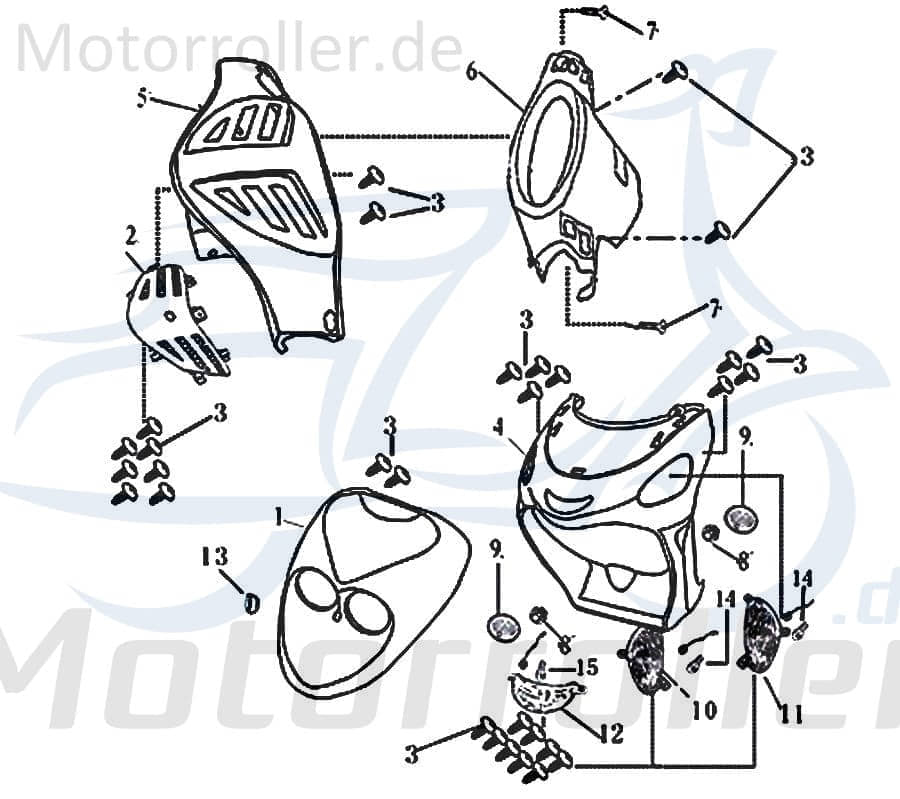 AGM GMX 550 Dekorblende Lenkerverkleidung 50ccm 4Takt YY50QT005006-S Motorroller.de Frontcover Dekorgitter Front-Cover Dekorverkleidung Abdeckkappe