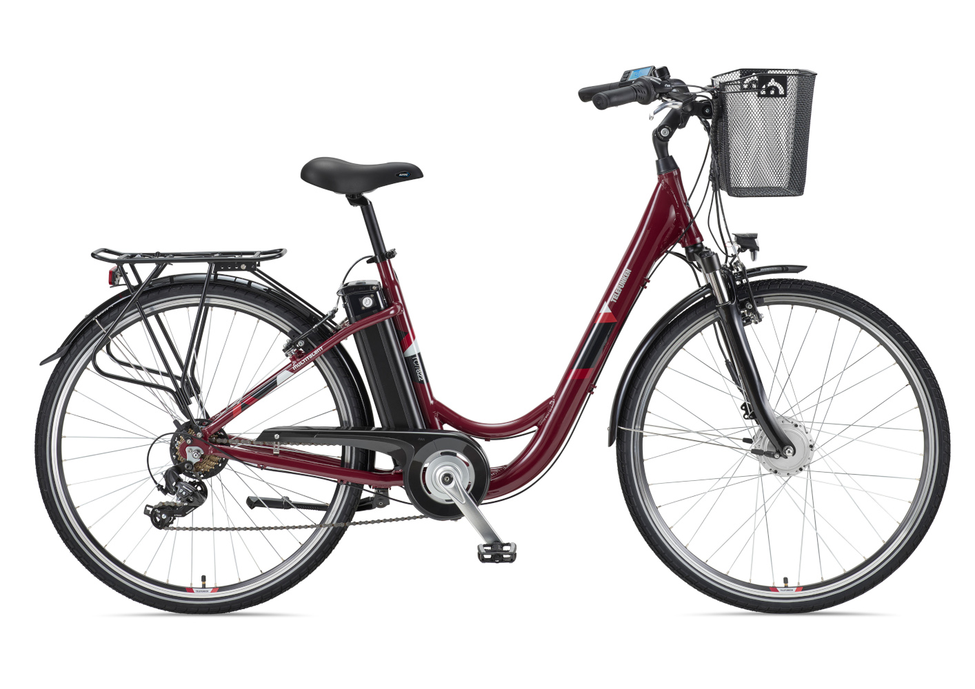 E-Bike Telefunken RC822 Multitalent Elektrofahrrad City-Pedelec weinrot 28" RH 48cm E-Fahrrad Citybike