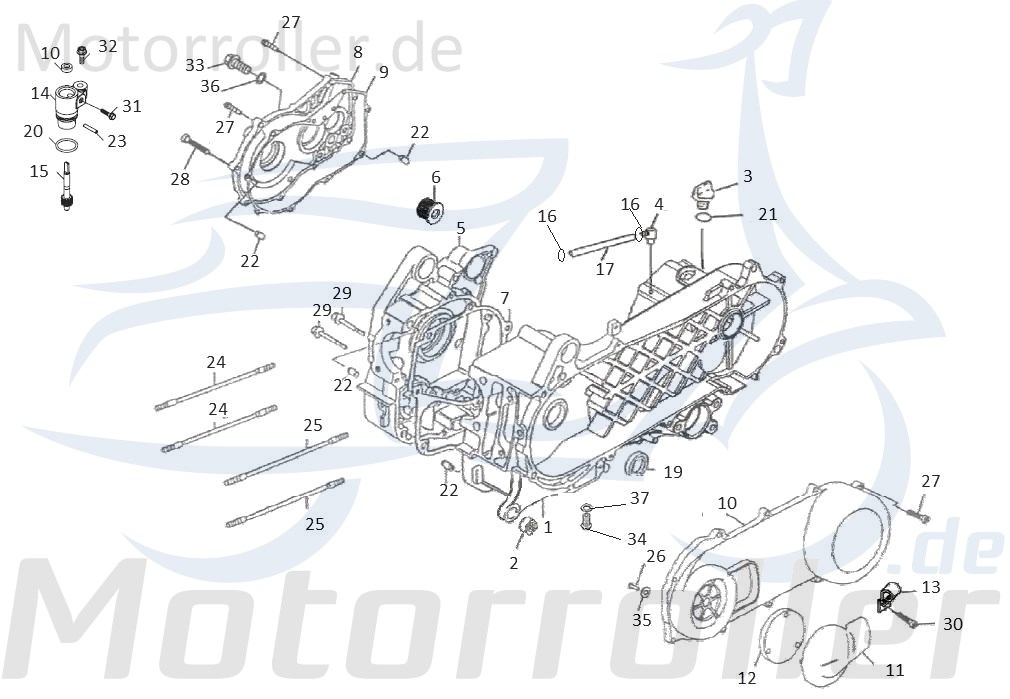 Getriebegehäuse Kreidler F-Kart 170 170ccm 4Takt 81341 Motorroller.de Kurbelgehäuse Getriebe-Deckel Getriebedeckel Getriebeabdeckung Variomatikgehäuse