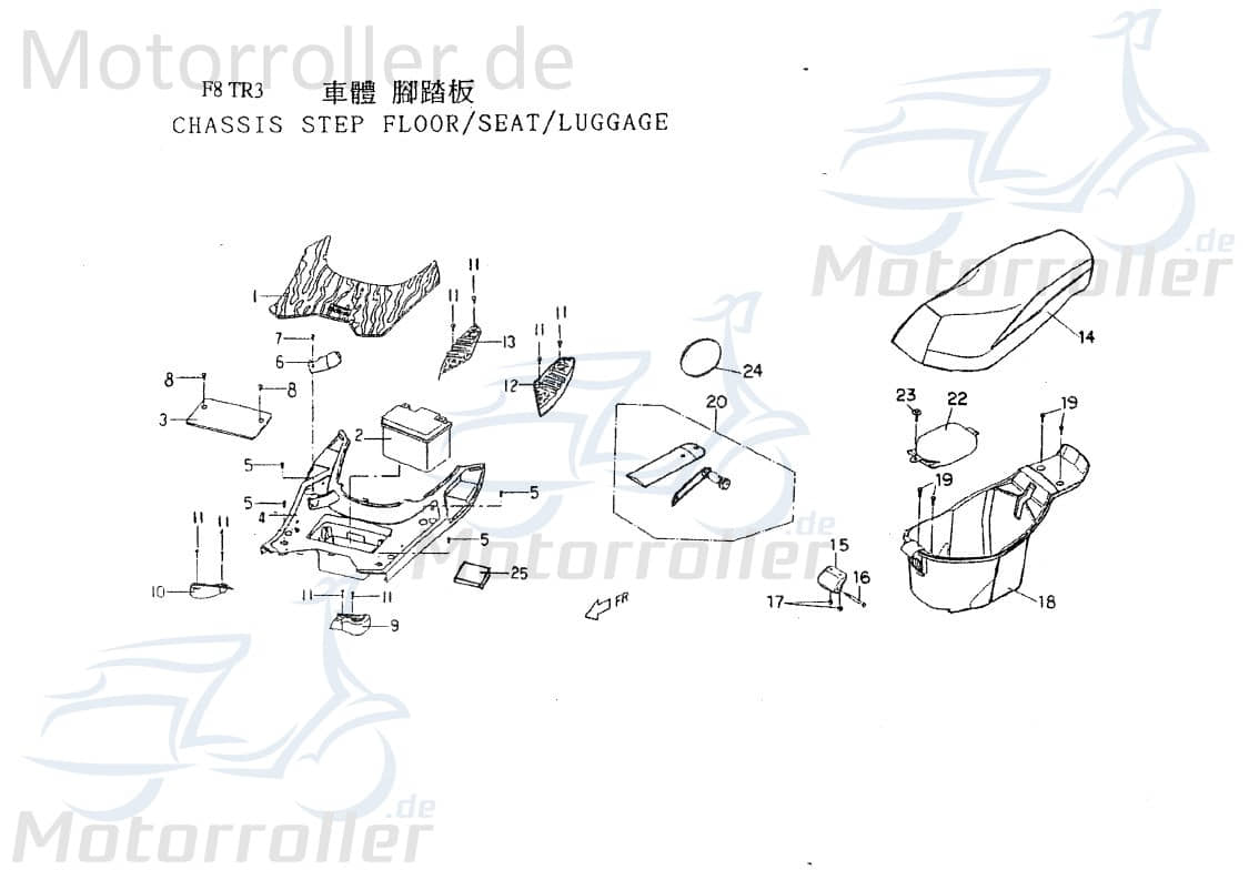 PGO Trittbrett rechts hinten TR3 50 Mofa Trittplatte C162D020000 Motorroller.de Tritt-Brett Fußplatte Fußbrett Bodenbrett Fußraumboden Fuß-Brett