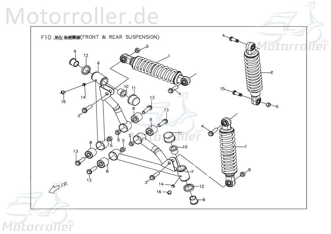 PGO Federbein vorn X-Rider 150 Stoßdämpfer Feder-Bein Quad X2481011000 Motorroller.de Gabel-Bein Stoß-Dämpfer ATV X-RIDER 110 UTV Ersatzteil Service