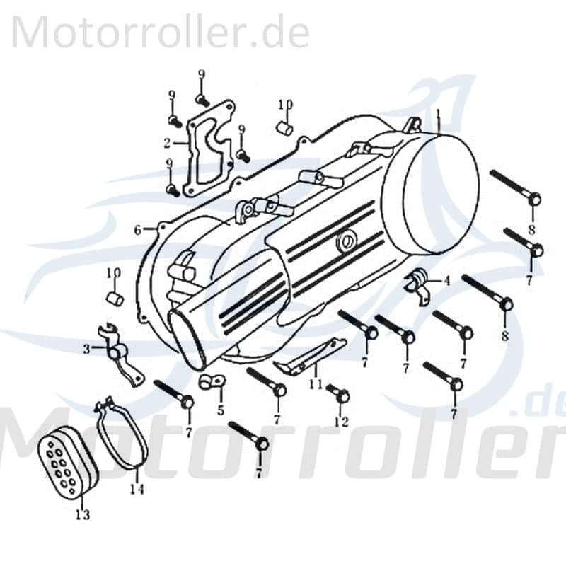 Kreidler Florett 125G Motorgehäusedeckel 125ccm 4Takt FIG.E11C-1 Motorroller.de silber Motordeckel Kurbelgehäusedeckel 125ccm-4Takt Motorrad Moped