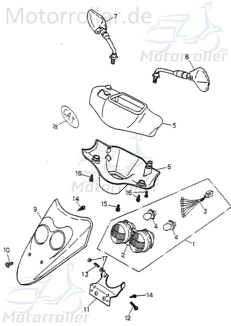 Adly Cat 50 Scheinwerferverkleidung 50ccm 2Takt 64321-118-000-ML Motorroller.de Scheinwerfer-Verkleidung Lenker-Verkleidung Scheinwerferabdeckung
