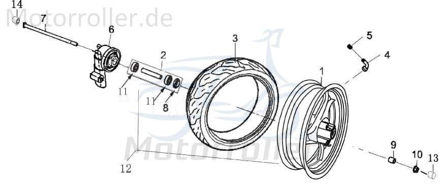 CPI Vabene 50 Achse Vorderrad 125ccm 4Takt Q0F-43511-00-03 Motorroller.de Vorderradachse Steckachse Bolzen 152QMI Scooter Kreidler Vabene 50