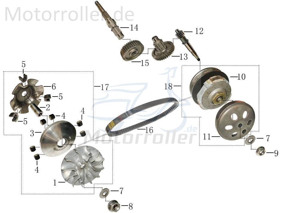 Zwischenwelle 152QMI Baotian BT125T-2 Roller 125ccm 4Takt Motorroller.de Zahnradwelle Antriebszahnrad Endantrieb Sekundärübersetzung Scooter Service