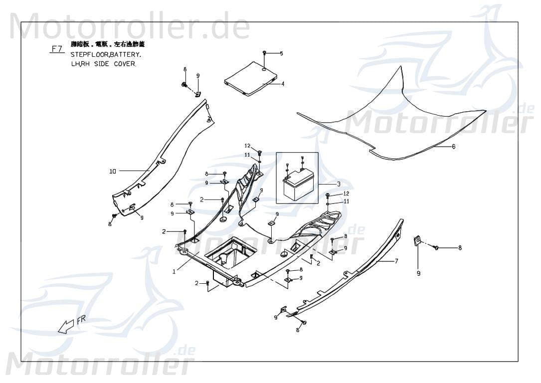 PGO Rodoshow 50 Batteriedeckel grau Batterieabdeckung Roller 50ccm 2Takt P5624030660 Motorroller.de Batteriefachdeckel Batteriekastendeckel Scooter