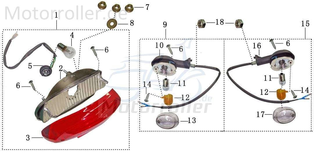 Rücklicht rot E-Marke AGM Fighter 50 One Roller 50ccm 2Takt Motorroller.de Rückstrahler Rück-Leuchte Rückleuchteneinheit Rückleuchten-Einheit 152QMI