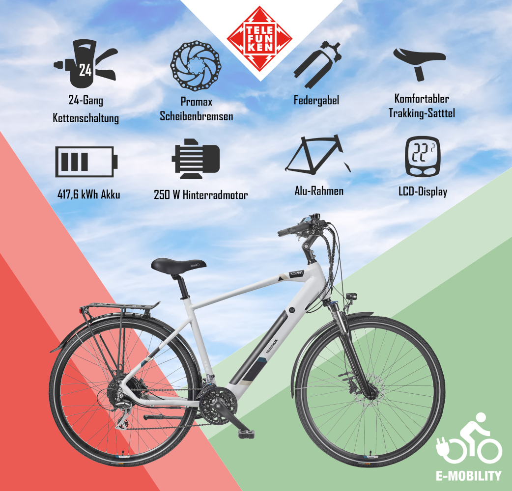 E-Bike Telefunken XC941 Expedition Elektrofahrrad Trekking-Pedelec kreide 28" RH 50cm E-Fahrrad Trekkingrad Herrenrad