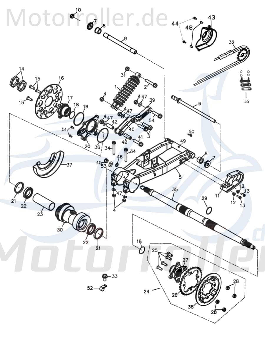 Adly Buchse Hinterachse Hülse Distanzhülse Quad 272ccm 4Takt Motorroller.de Lagerbuchse Distanz-Hülse Distanzbuchse Passhülse Passbuchse Abstandshülse