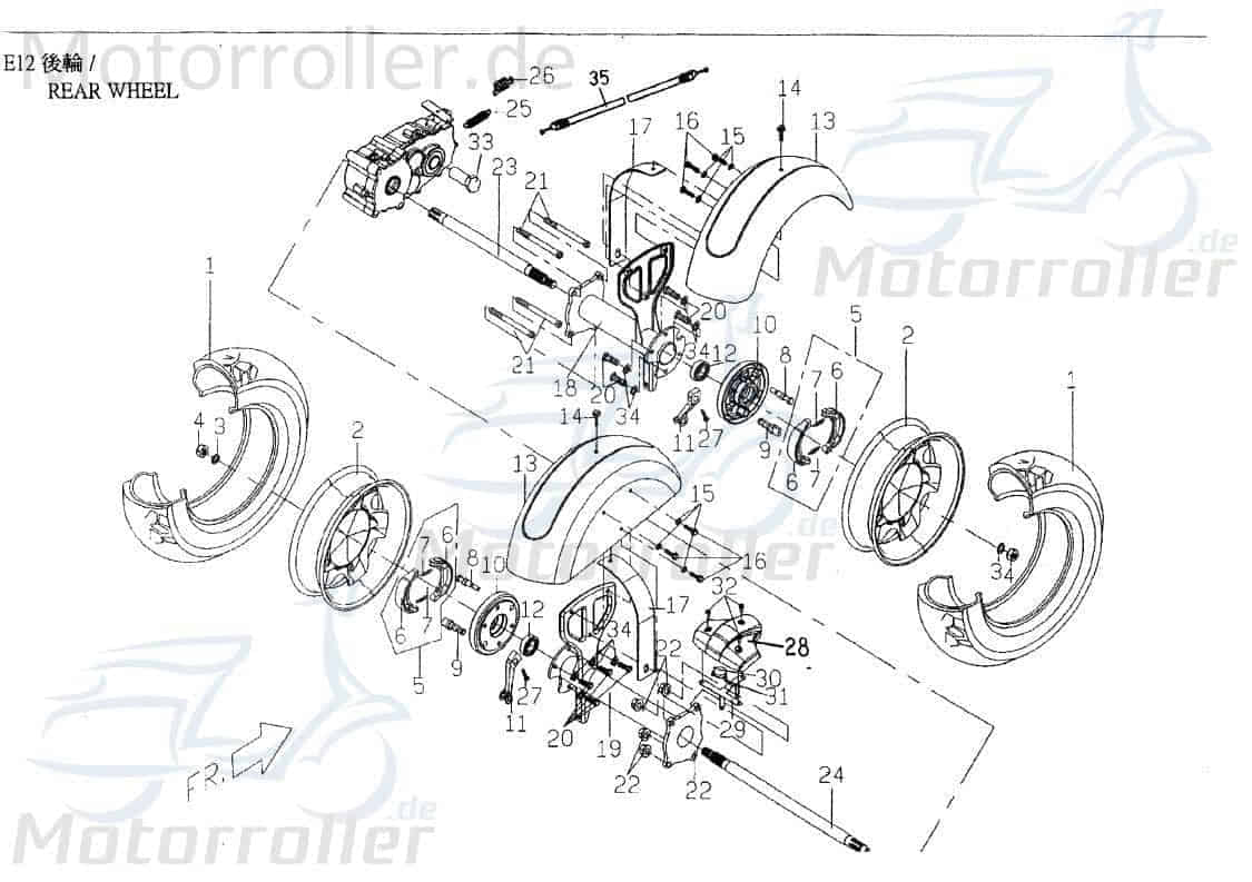 PGO Achsträger hinten links TR3 50 Dreiradroller 50ccm 2Takt Motorroller.de PGO 50ccm-2Takt Star 50 2 Ersatzteil Service Inpektion Direktimport