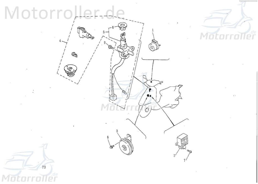 Rex 25 Escape Hupsignal Hupe Signalhorn Horn Roller Motorroller.de 50ccm 2Takt 1E40QMB YY50QT-28 50cc 2T Minarelli liegend Signal-Horn Töte