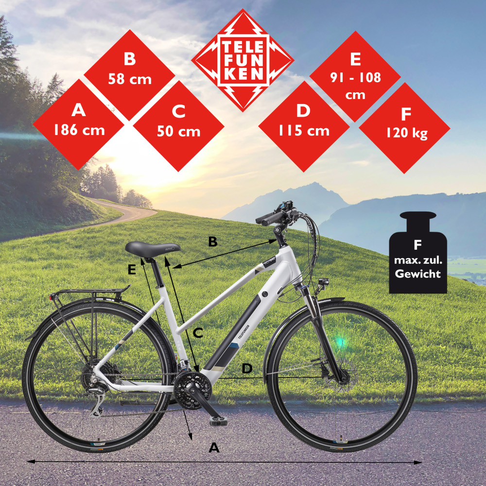 E-Bike Telefunken XC940 Expedition Elektrofahrrad Trekking-Pedelec kreide 28" RH 50cm E-Fahrrad Trekkingrad Damenrad