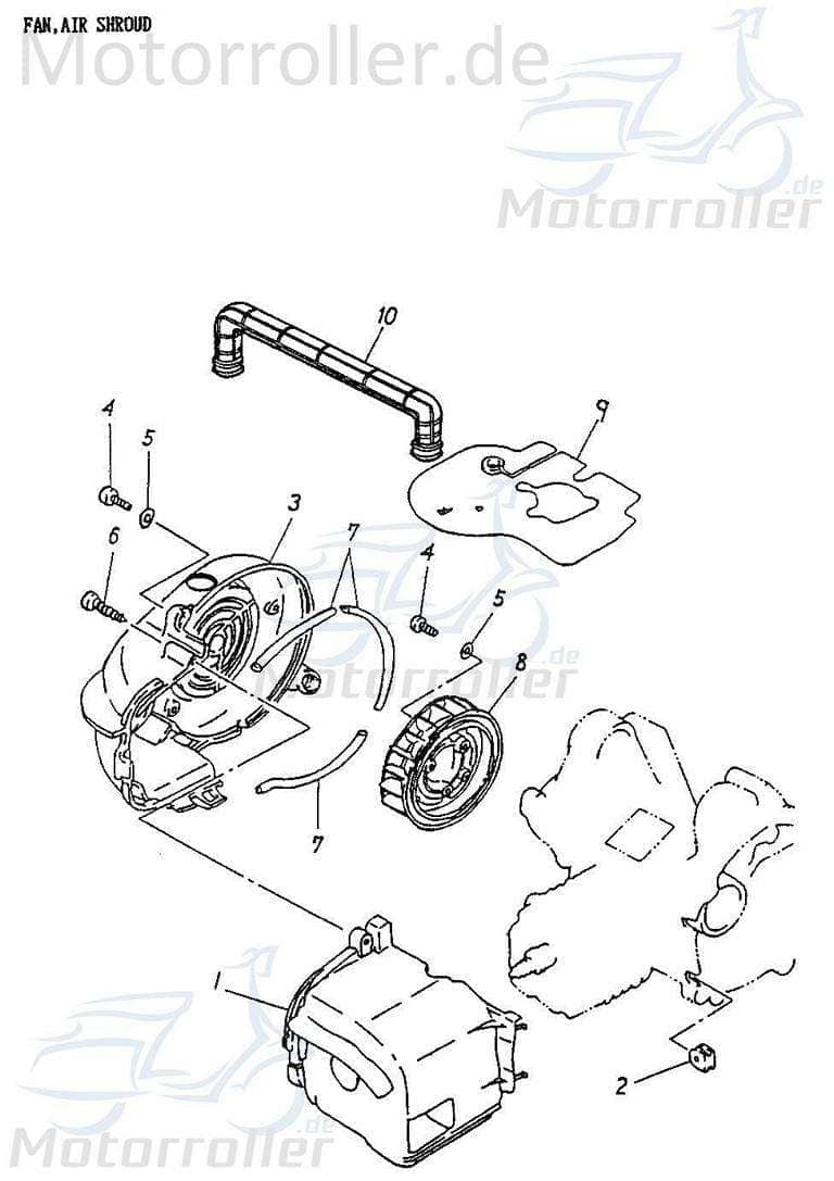 Adly Air Tec 1 50 AC Leitung 11211-116-000 Schlauch Motorroller.de Lüfterabdeckung Lüfterdeckel HerChee 50ccm 2Takt 50cc 2T