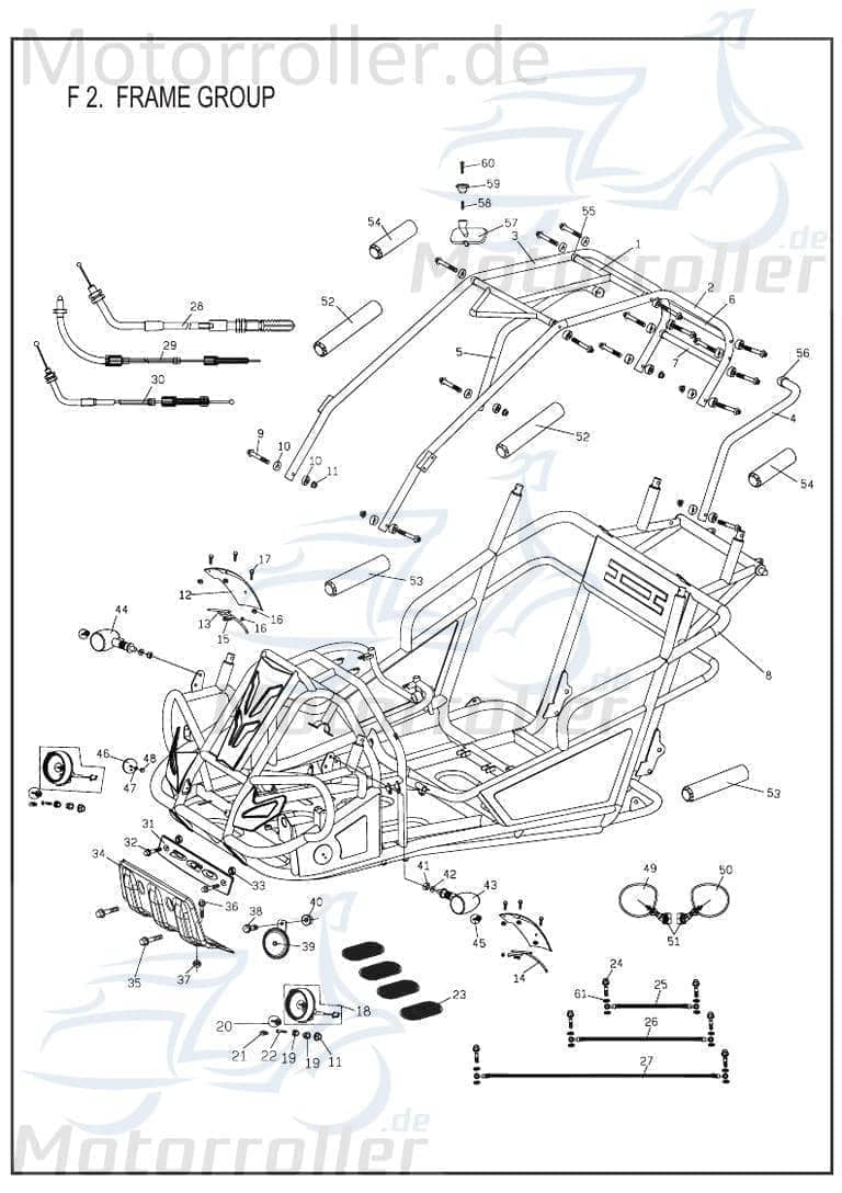PGO Bugrider 200 Querstrebe Rollkäfig rot Bj.12/2005 Buggy 200ccm 4Takt B54210111M01 Motorroller.de Verbindungsstrebe Haltestrebe PGO 50ccm-2Takt