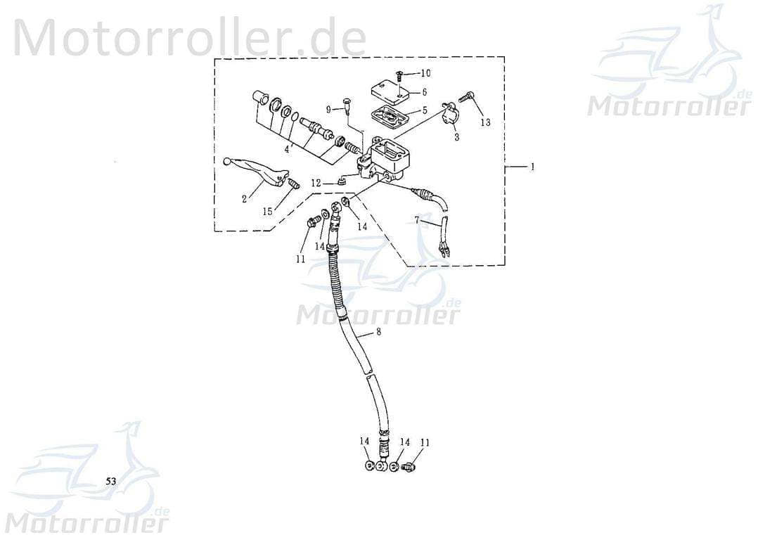 SMC Scooter Halter Handbremszylinder 50ccm 2Takt 45873-NAF-00 Motorroller.de oben schwarz Halterung Haltebügel Halteblech Halte-Blech Halte-Bügel