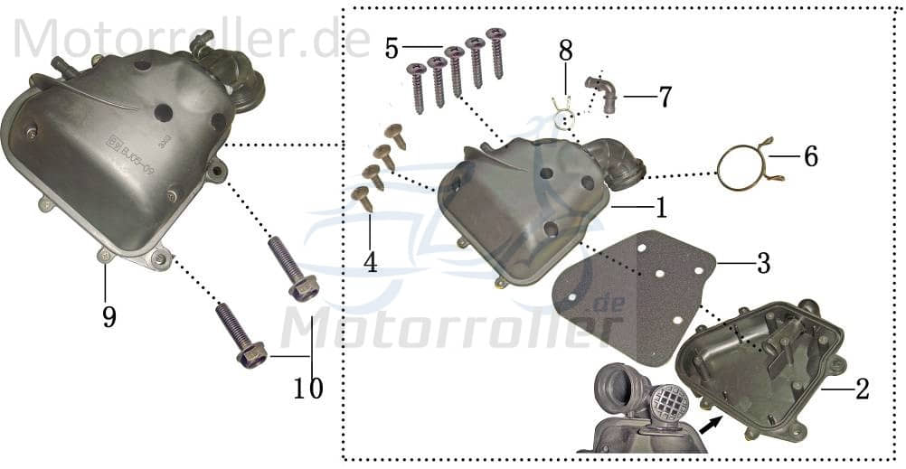 Rex 50 Scooter Mofa Luftfiltergehäuse 50ccm 2Takt Motorroller.de Luftfilterkasten Luft-Filter 1E40QMB YY50QT-28 50cc 2T Minarelli liegend