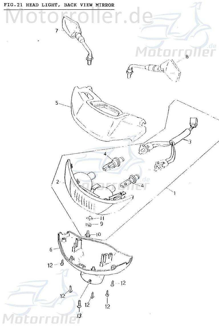 Adly AT 50 PT Spiegelsatz Roller 50ccm 2Takt 88110-107-000 Motorroller.de Spigelsatz Rückspiegel links und rechts Scooter Ersatzteil Service Inpektion